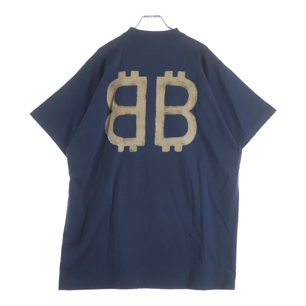 BALENCIAGA(バレンシアガ) 23SS BB Crypto ロゴプリント ビッグシルエットクルーネック半袖Tシャツ カットソー ネイビー 739028 TOYU6 4108