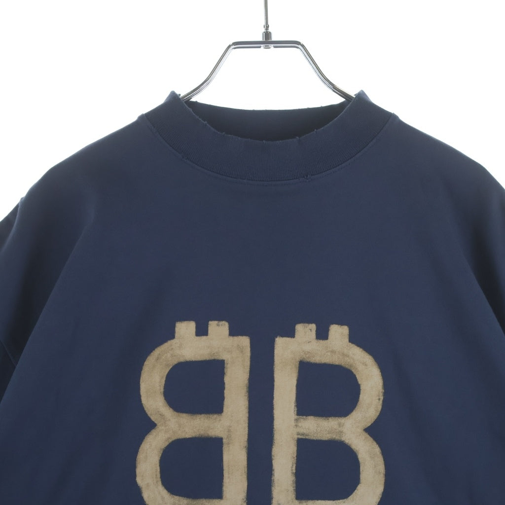 BALENCIAGA(バレンシアガ) 23SS BB Crypto ロゴプリント ビッグシルエットクルーネック半袖Tシャツ カットソー ネイビー 739028 TOYU6 4108