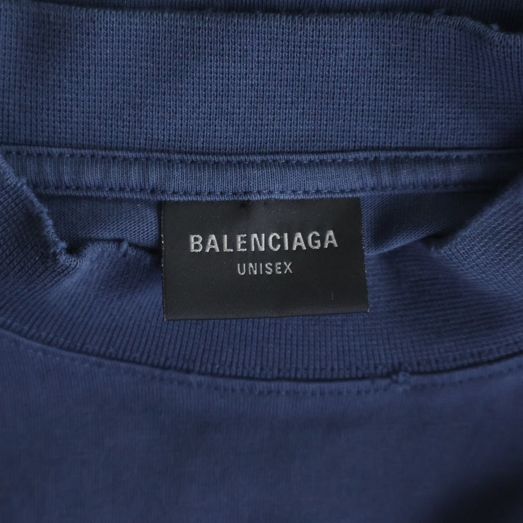 BALENCIAGA(バレンシアガ) 23SS BB Crypto ロゴプリント ビッグシルエットクルーネック半袖Tシャツ カットソー ネイビー 739028 TOYU6 4108