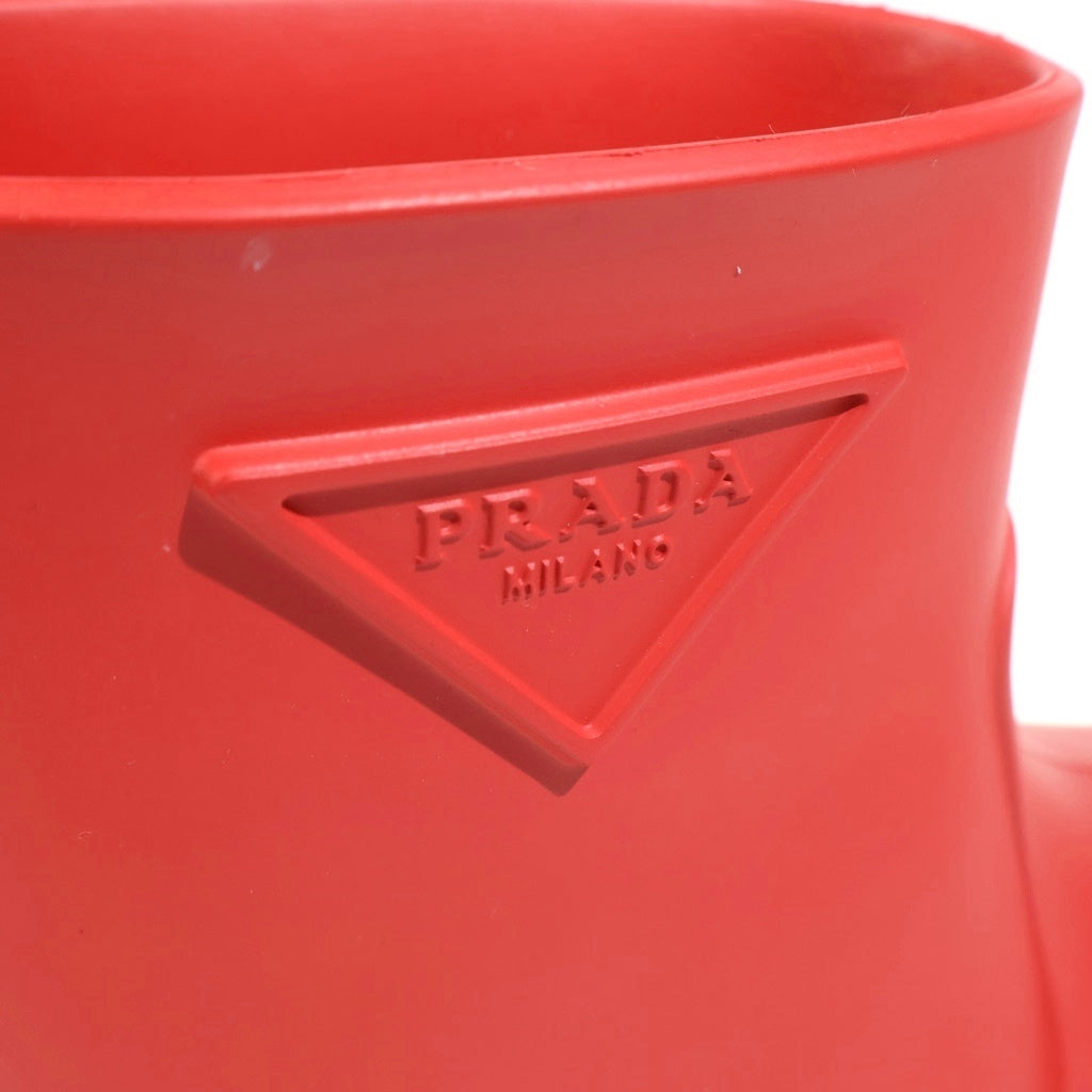 PRADA(プラダ) トライアングルロゴ ラバー ブーティー レインブーツ レッド