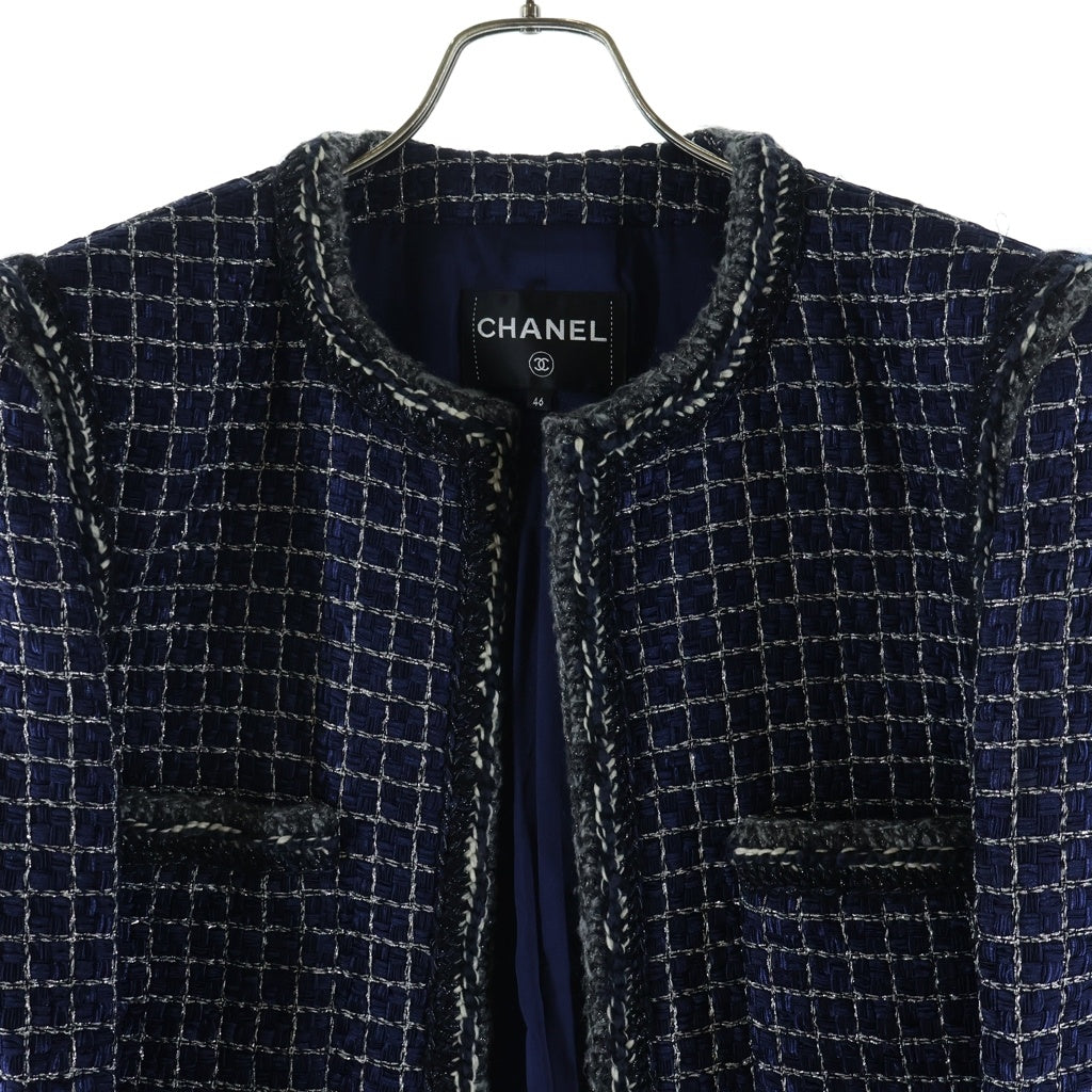 CHANEL(シャネル) ファンタジーツイード ノーカラーロングジャケット
