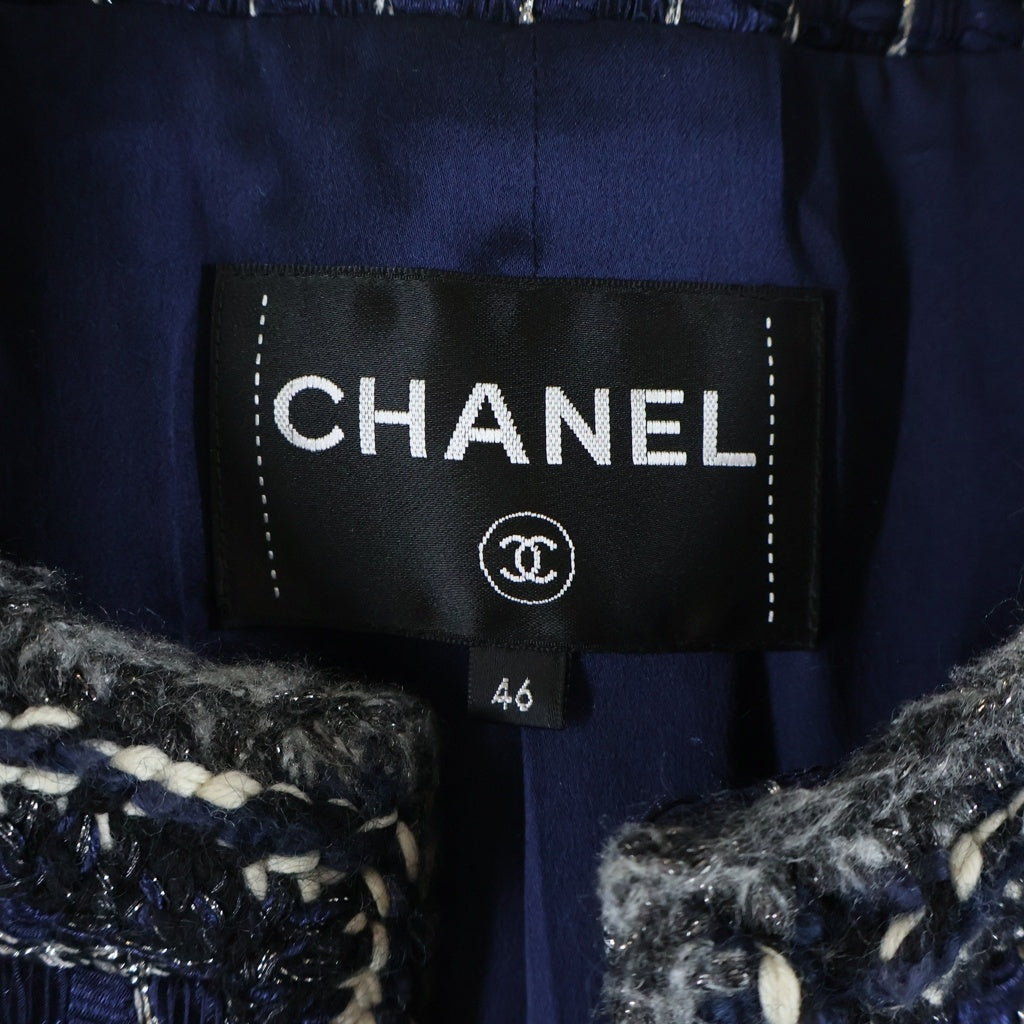 CHANEL(シャネル) ファンタジーツイード ノーカラーロングジャケット