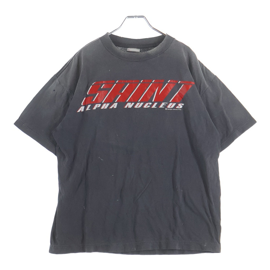 SAINT MICHAEL(セントマイケル) 25SS SS TEE SAINT ALPHA VINTAGE加工 セントアルファ フロントプリント クルーネック 半袖Tシャツ カットソー ブラック SM-HR1-0000-012