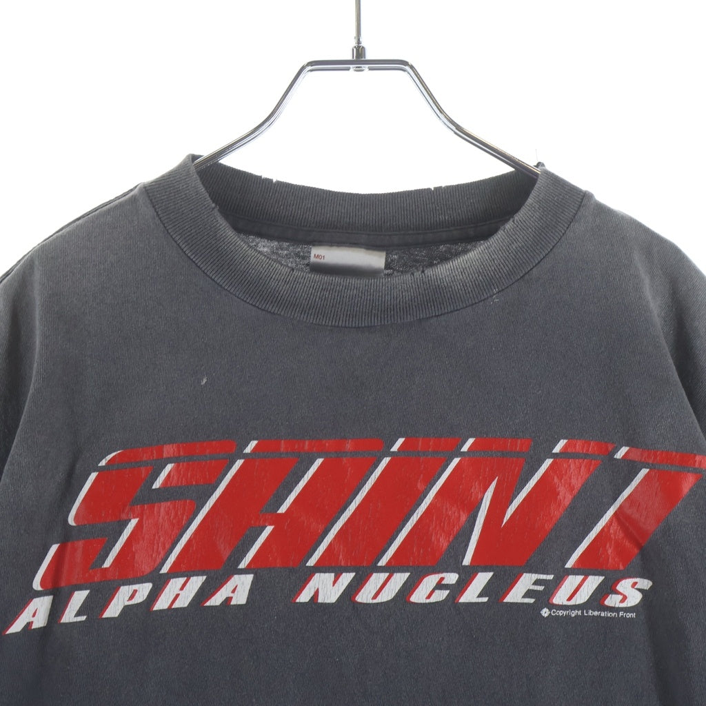 SAINT MICHAEL(セントマイケル) 25SS SS TEE SAINT ALPHA VINTAGE加工 セントアルファ フロントプリント クルーネック 半袖Tシャツ カットソー ブラック SM-HR1-0000-012