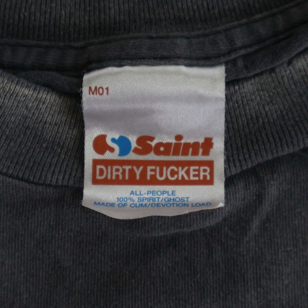 SAINT MICHAEL(セントマイケル) 25SS SS TEE SAINT ALPHA VINTAGE加工 セントアルファ フロントプリント クルーネック 半袖Tシャツ カットソー ブラック SM-HR1-0000-012