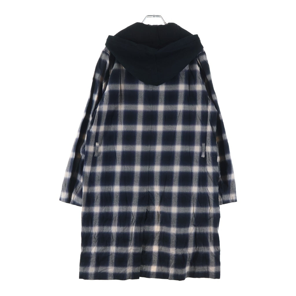 John UNDERCOVER(ジョン アンダーカバー) 17SS オンブレチェック フードドッキング ロングシャツコート ジャケット ネイビー/ブラック JUS4304