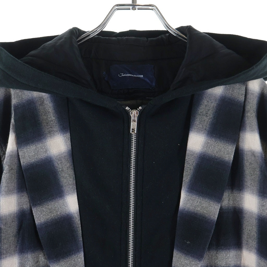 John UNDERCOVER(ジョン アンダーカバー) 17SS オンブレチェック フードドッキング ロングシャツコート ジャケット ネイビー/ブラック JUS4304