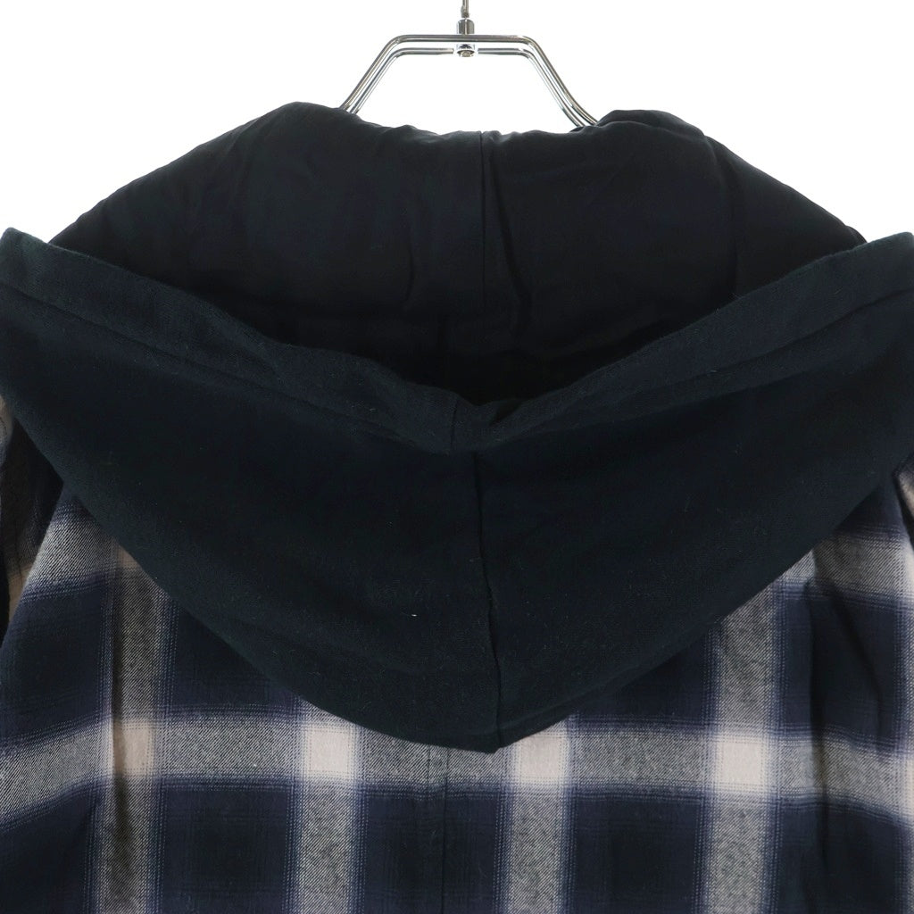 John UNDERCOVER(ジョン アンダーカバー) 17SS オンブレチェック フードドッキング ロングシャツコート ジャケット ネイビー/ブラック JUS4304