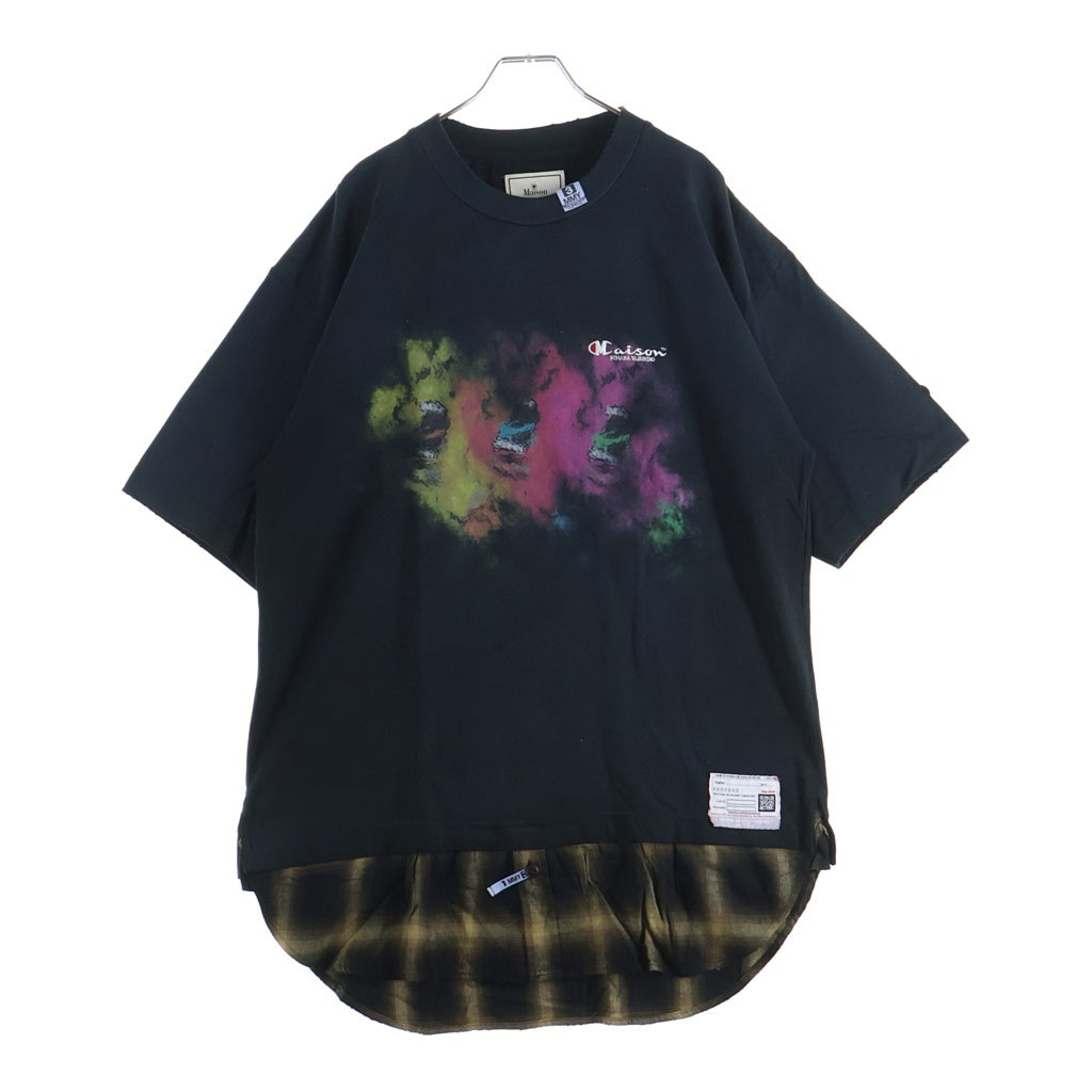 MAISON MIHARAYASUHIRO(メゾンミハラヤスヒロ) 23SS SHIRT LAYERED TEE シャツレイヤード クルーネック半袖Tシャツ カットソー ブラック/ブラウン A10TS641