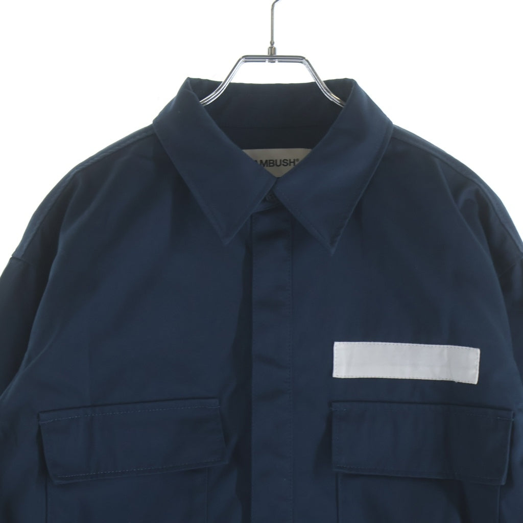 AMBUSH(アンブッシュ) ストライプシャツドッキング コットン混 ワークシャツジャケット ネイビー BMGA002F20FAB001