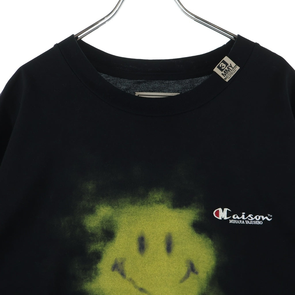 MAISON MIHARAYASUHIRO(メゾンミハラヤスヒロ) 22AW Smiliy face printed Tee スマイリーフェイスプリント クルーネック半袖Tシャツ カットソー ブラック A09TS693