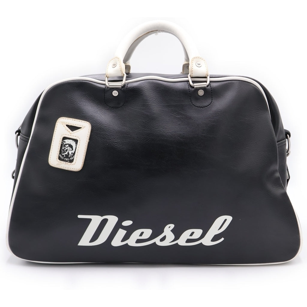 DIESEL(ディーゼル) ロゴプリント 2WAY レザー ショルダー ボストンバッグ ブラック
