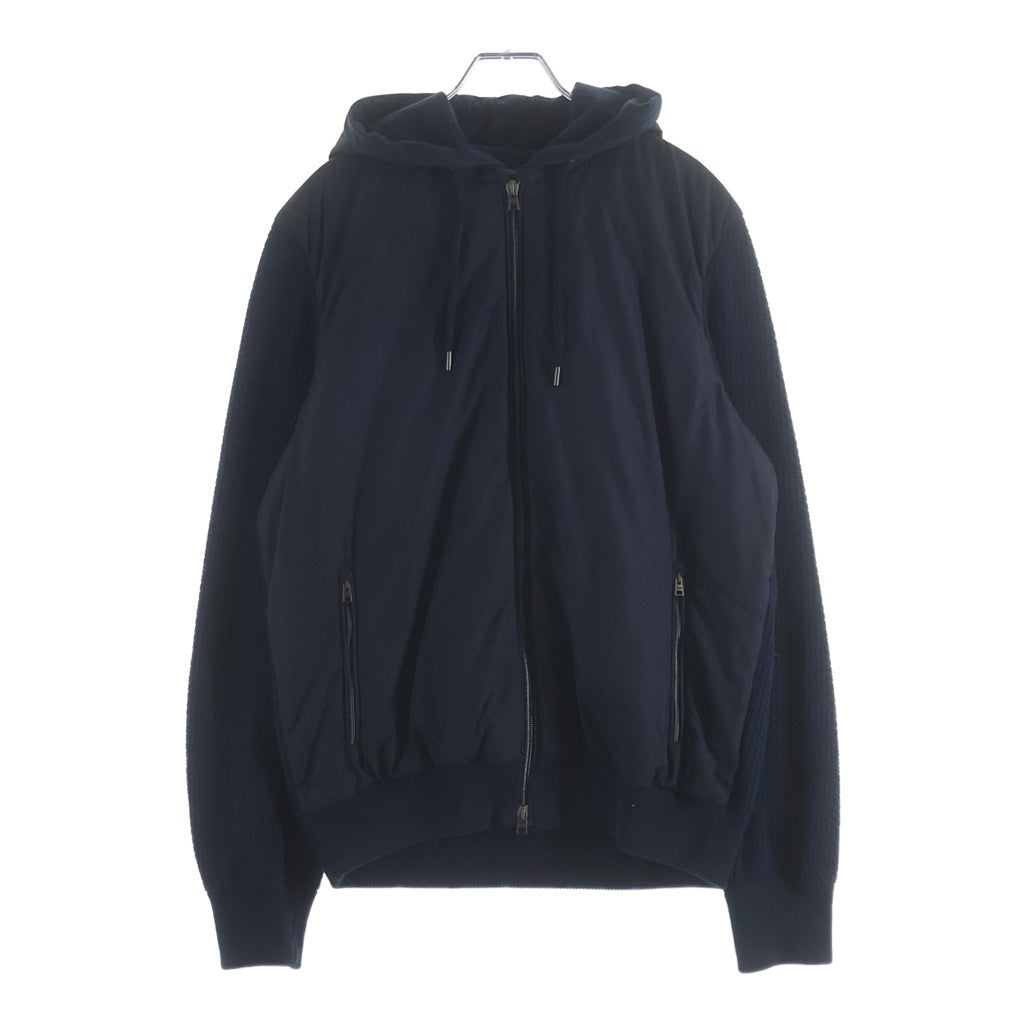 HERNO(ヘルノ) ウォーターレペレントバデッド ポリエステル ハニカムコットン ニットハイブリッド ジップフーディー パーカー ネイビー MC000141U