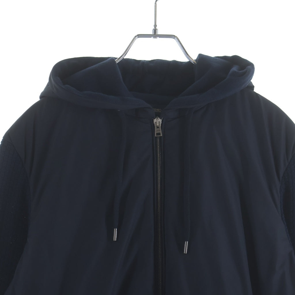 HERNO(ヘルノ) ウォーターレペレントバデッド ポリエステル ハニカムコットン ニットハイブリッド ジップフーディー パーカー ネイビー MC000141U
