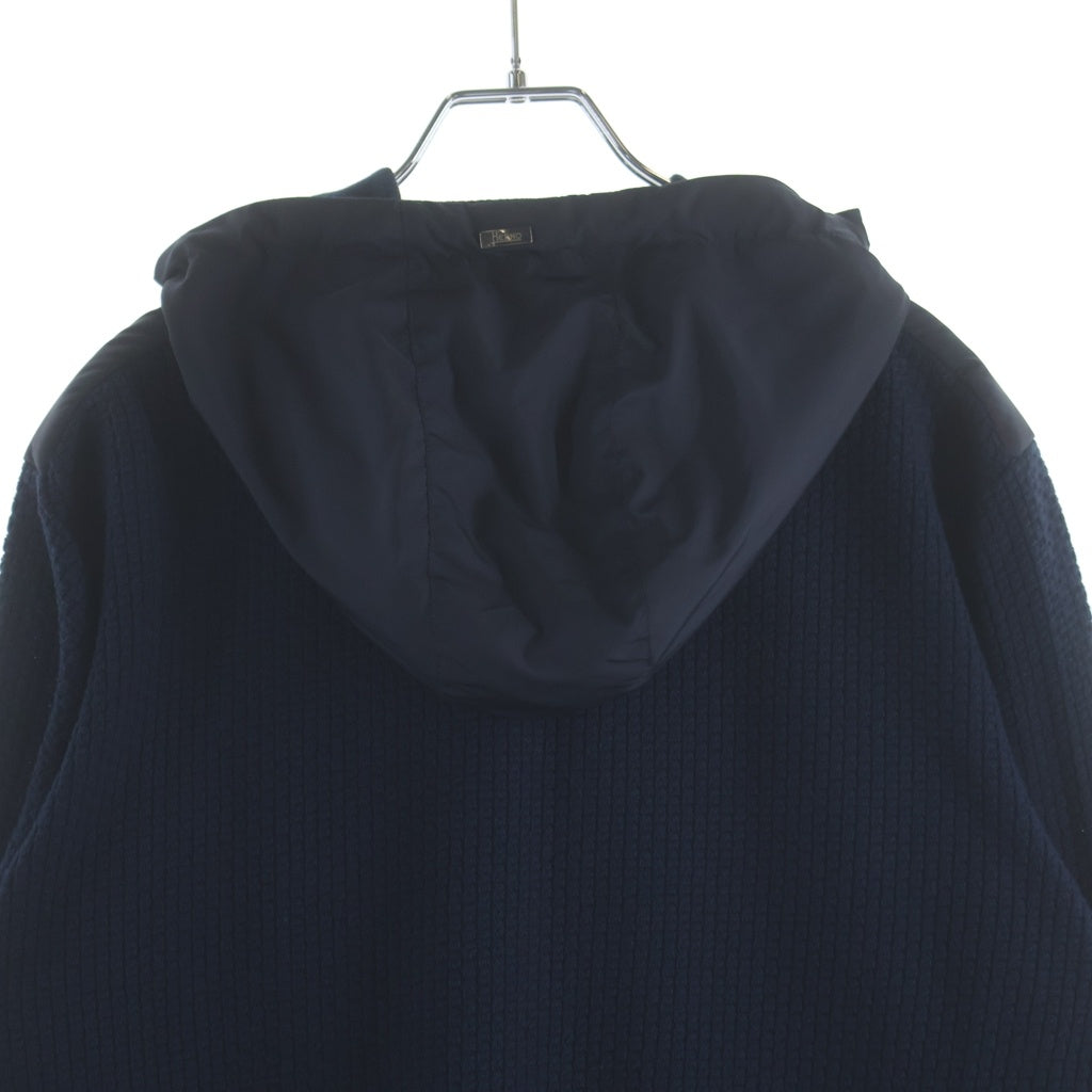 HERNO(ヘルノ) ウォーターレペレントバデッド ポリエステル ハニカムコットン ニットハイブリッド ジップフーディー パーカー ネイビー MC000141U