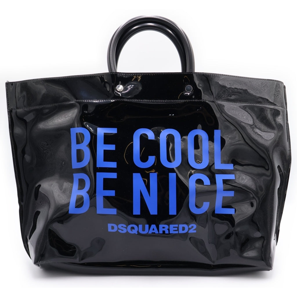 DSQUARED2(ディースクエアード) BE COOL BE NICE プリントデザイン エナメル トートバッグ ブラック