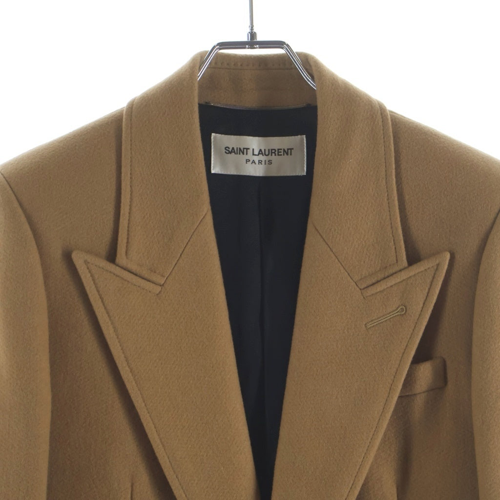 SAINT LAURENT PARIS(サンローランパリ) 21AW カシミヤ ウール ピークドラペル カラー ロング チェスターコート ブラウン 671905 Y143V