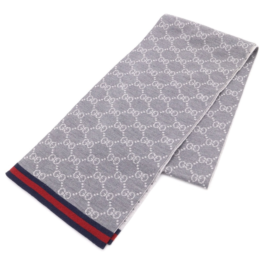 GUCCI(グッチ) GGロゴ 総柄 ウール ストール マフラー グレー 325806