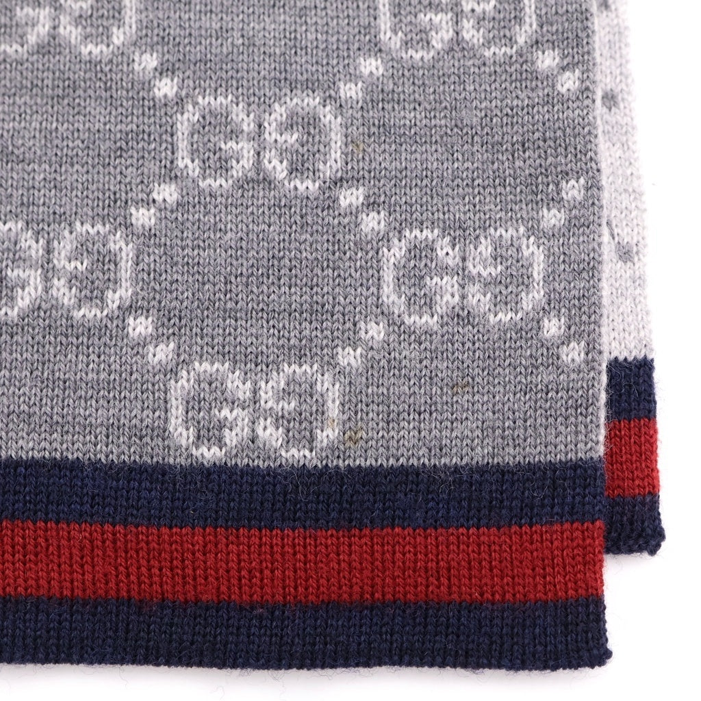 GUCCI(グッチ) GGロゴ 総柄 ウール ストール マフラー グレー 325806