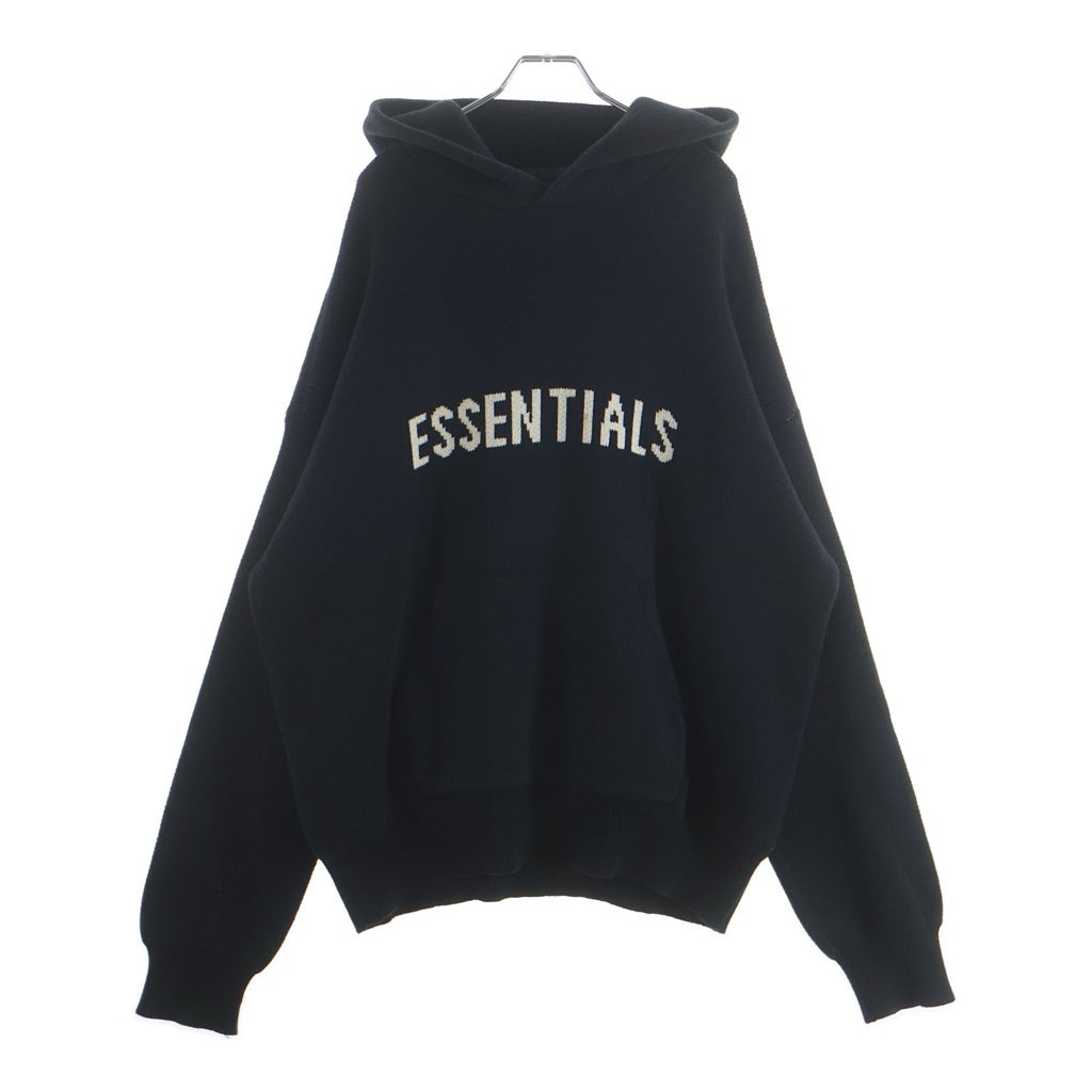 FEAR OF GOD ESSENTIALS(フィアオブゴッド エッセンシャルズ) KNIT HOODIE フロントロゴデザイン ニット プルオーバーパーカー フーディ ブラック