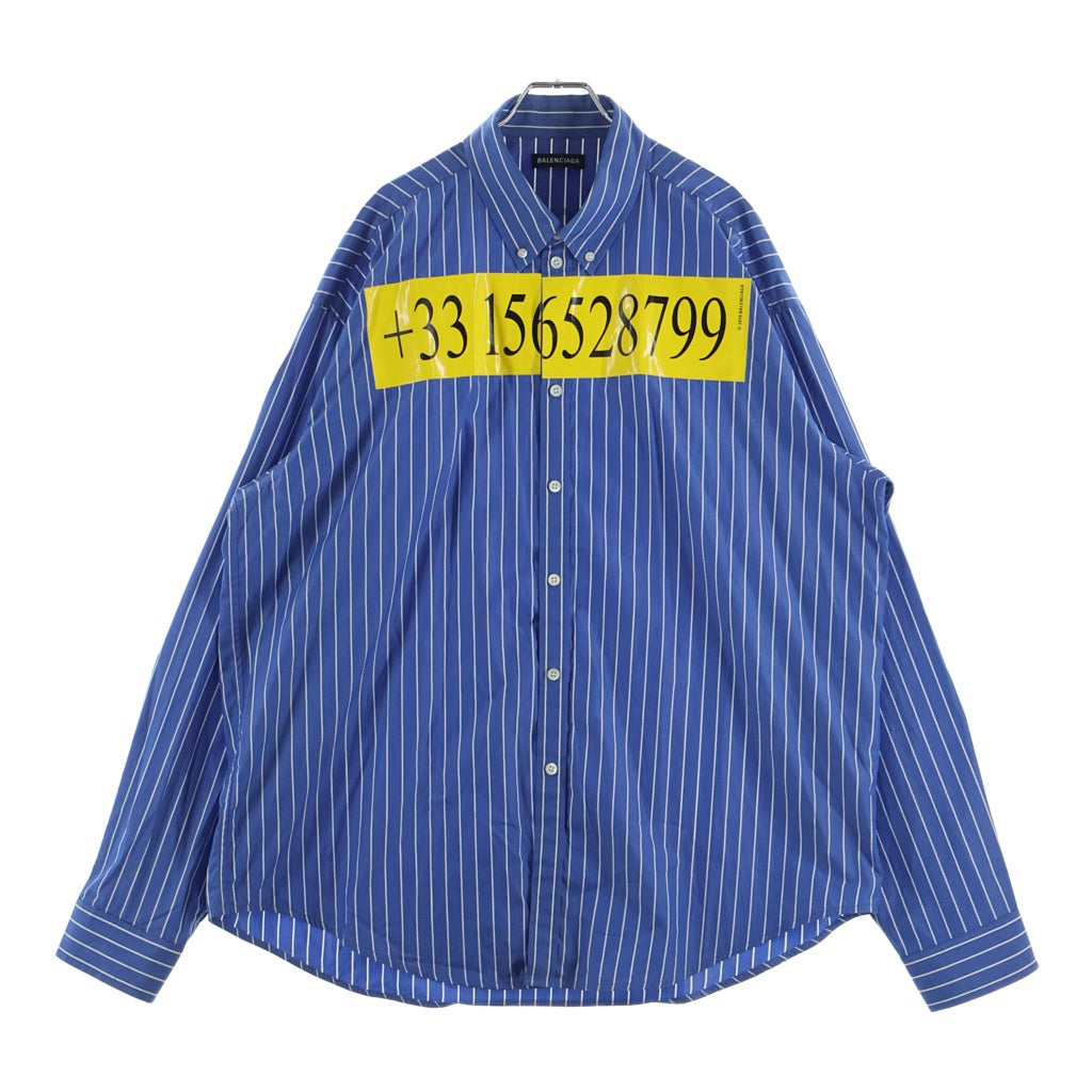 BALENCIAGA(バレンシアガ) 18AW テレフォンナンバー ストライプ 長袖シャツ ブルー 542175 TBM12