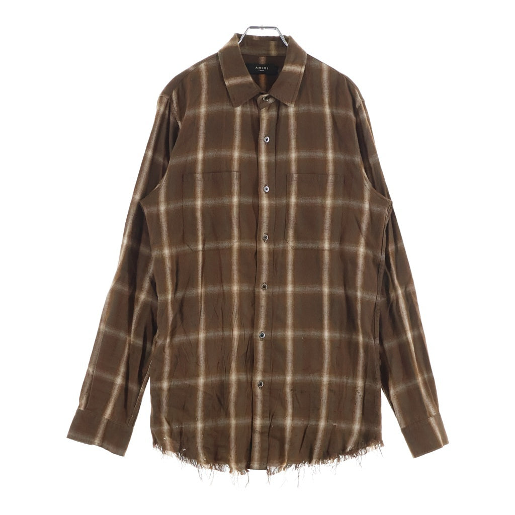 AMIRI(アミリ) ショットガン カットオフ加工 オンブレチェック 長袖シャツ ブラウン