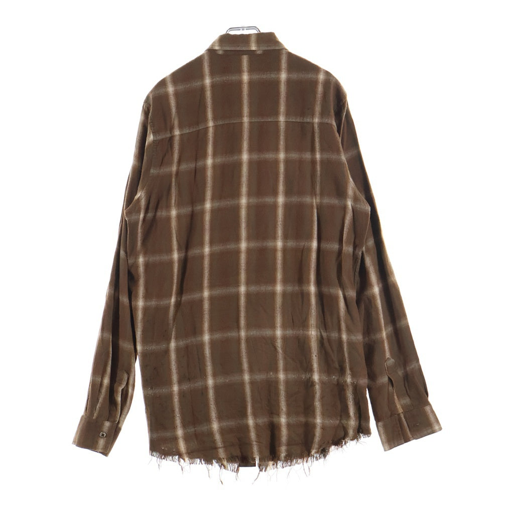 AMIRI(アミリ) ショットガン カットオフ加工 オンブレチェック 長袖シャツ ブラウン