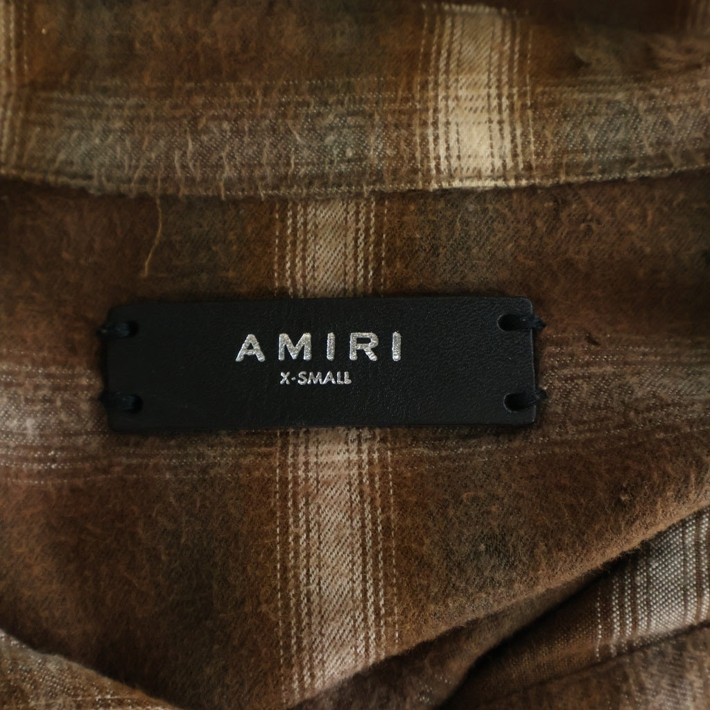 AMIRI(アミリ) ショットガン カットオフ加工 オンブレチェック 長袖シャツ ブラウン