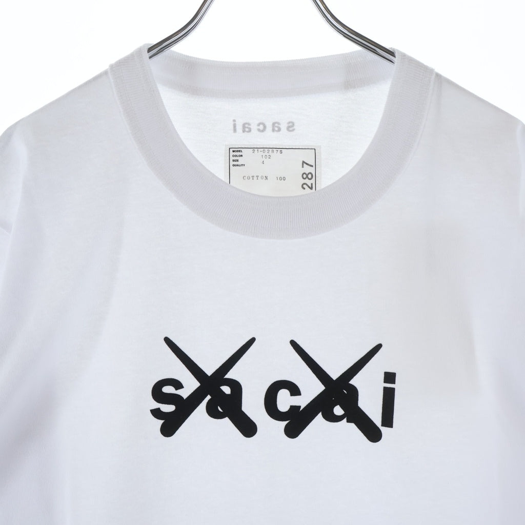 Sacai(サカイ) 21AW ×KAWS FLOCK PRINT LONG SLEEVE T-SHIRT カウズ フロックプリント コットン クルーネック長袖Tシャツ カットソー ホワイト 21-0287S