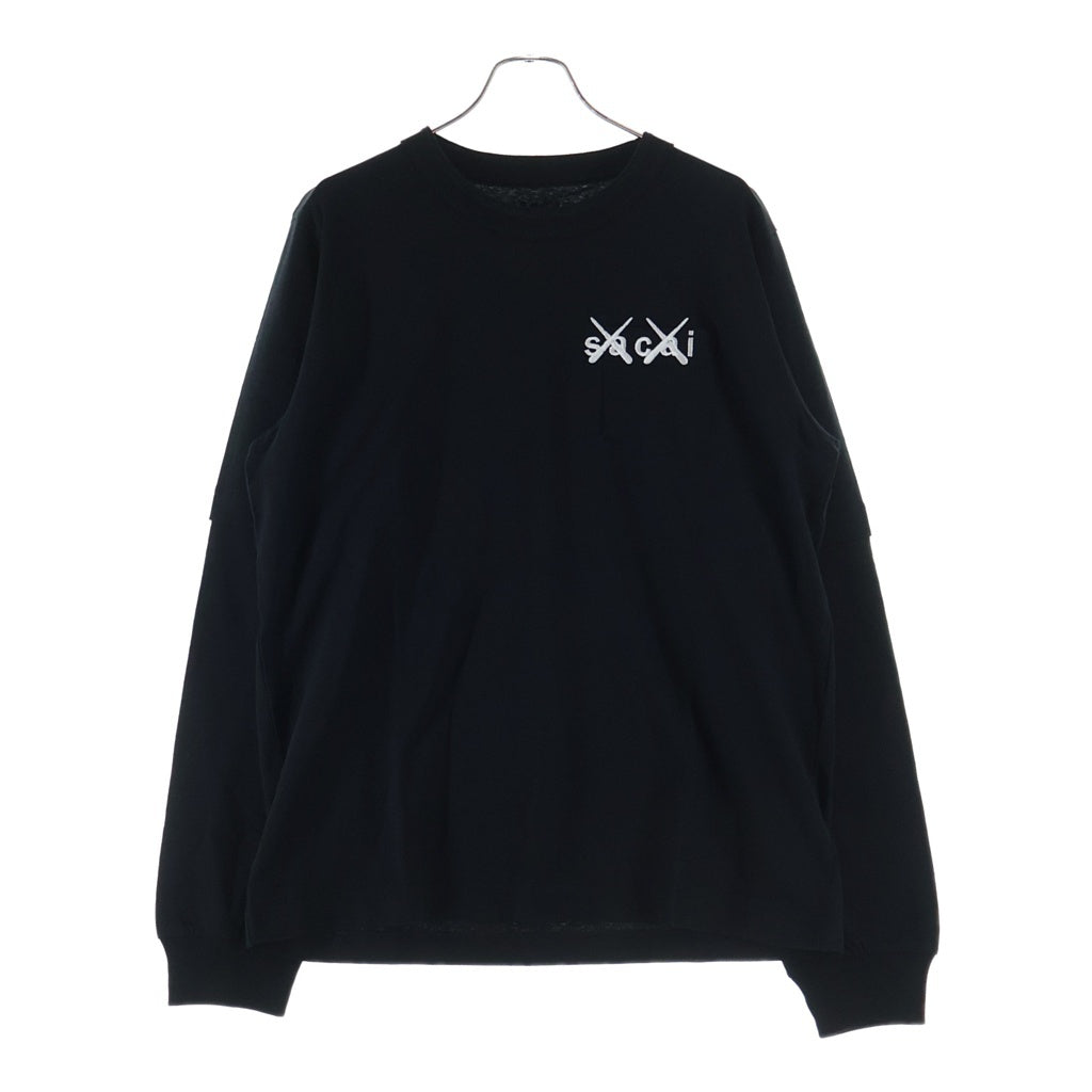 Sacai(サカイ) 21AW ×KAWS EMBROIDERY LONG SLEEVE T-SHIRT カウズ コットン ロゴエンブロイダリー レイヤード クルーネック長袖Tシャツ カットソー ブラック 21-0287S