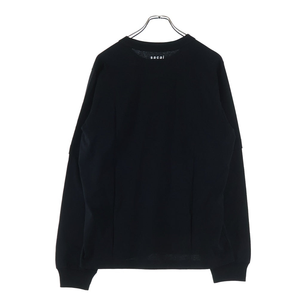 Sacai(サカイ) 21AW ×KAWS EMBROIDERY LONG SLEEVE T-SHIRT カウズ コットン ロゴエンブロイダリー レイヤード クルーネック長袖Tシャツ カットソー ブラック 21-0287S