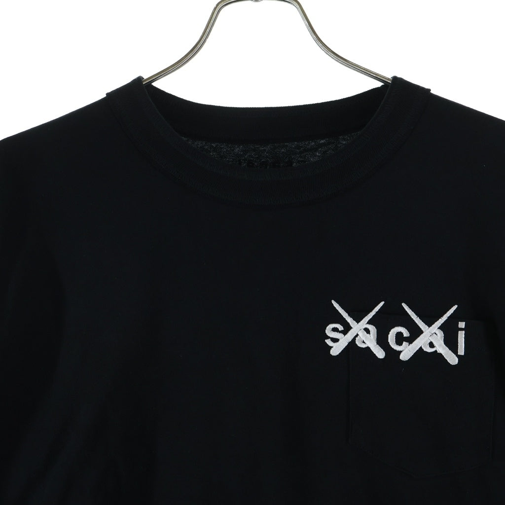 Sacai(サカイ) 21AW ×KAWS EMBROIDERY LONG SLEEVE T-SHIRT カウズ コットン ロゴエンブロイダリー レイヤード クルーネック長袖Tシャツ カットソー ブラック 21-0287S