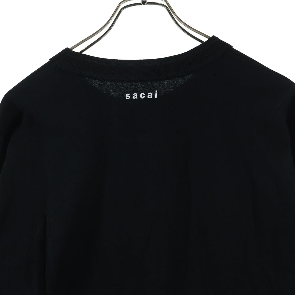 Sacai(サカイ) 21AW ×KAWS EMBROIDERY LONG SLEEVE T-SHIRT カウズ コットン ロゴエンブロイダリー レイヤード クルーネック長袖Tシャツ カットソー ブラック 21-0287S