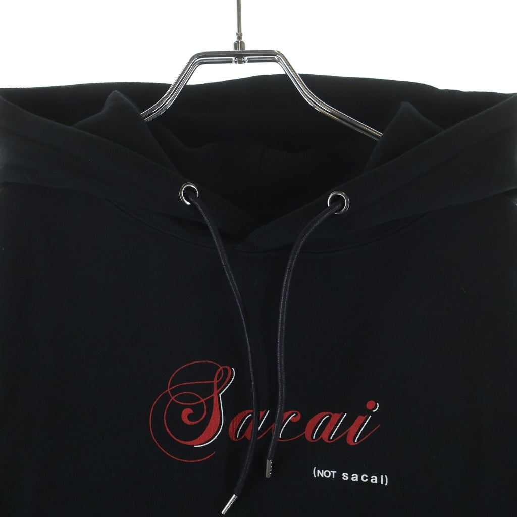 Sacai(サカイ) 19AW ×FRAGMENT DESIGN フラグメントデザイン コットン 両面プリント プルオーバーフーディー パーカー ブラック 19-02028M