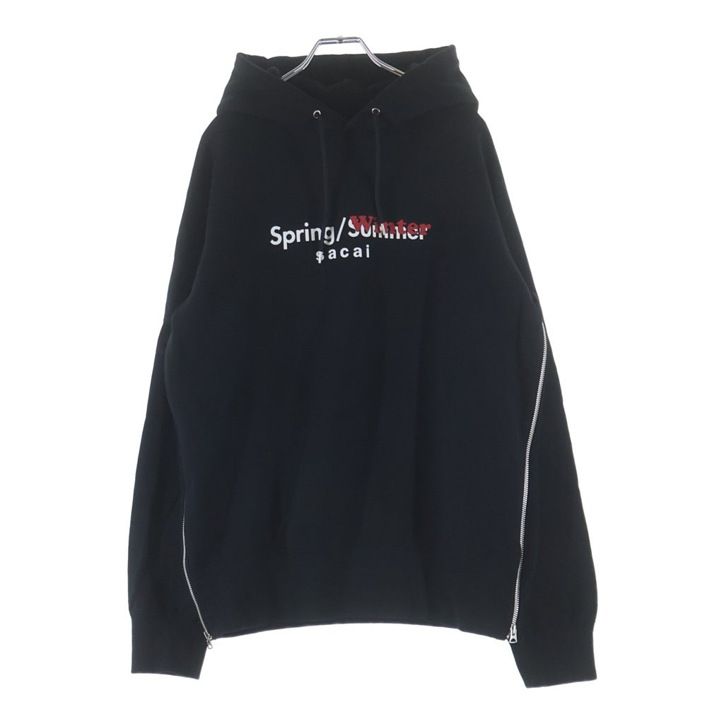 Sacai(サカイ) 19SS SPRING/WINTER SWEAT HOODIE スプリング/ウィンター コットン 両面プリント サイドジップ プルオーバー スウェットフーディー パーカー ブラック 19-1927M