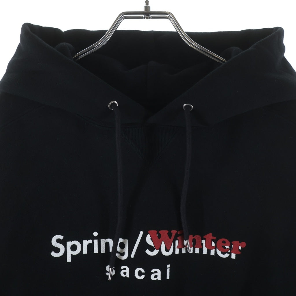 Sacai(サカイ) 19SS SPRING/WINTER SWEAT HOODIE スプリング/ウィンター コットン 両面プリント サイドジップ プルオーバー スウェットフーディー パーカー ブラック 19-1927M
