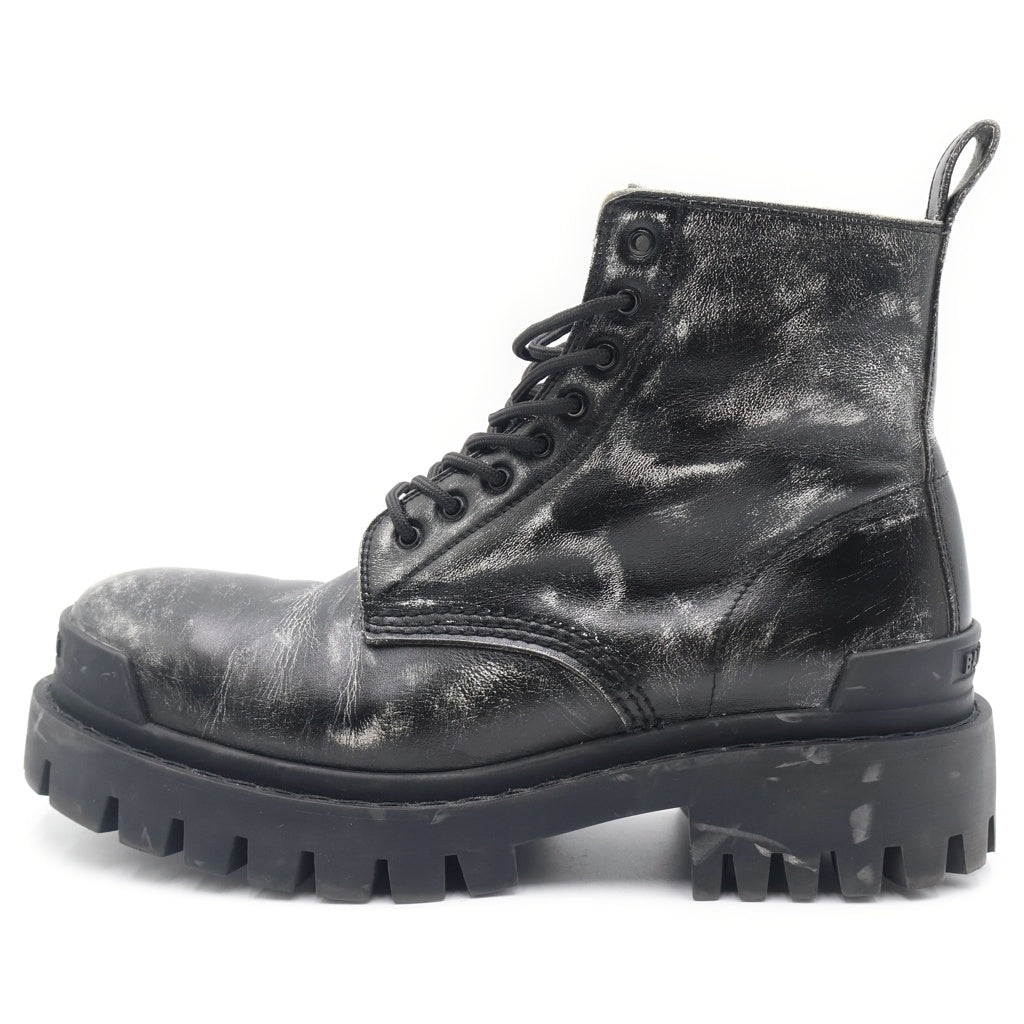 BALENCIAGA(バレンシアガ) STRIKE LACE-UP BOOTS ストライク ダート加工 レースアップ レザー ブーツ ブラック 589338