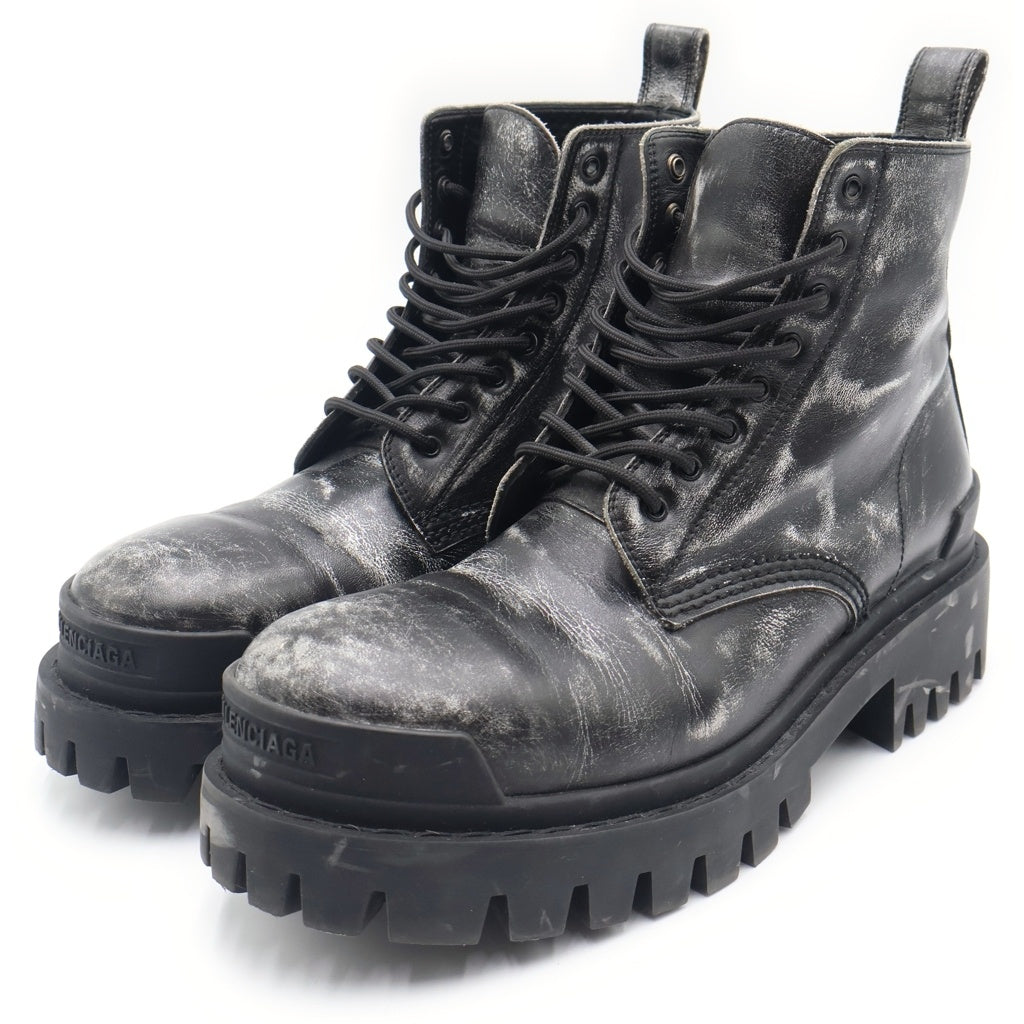 BALENCIAGA(バレンシアガ) STRIKE LACE-UP BOOTS ストライク ダート加工 レースアップ レザー ブーツ ブラック 589338