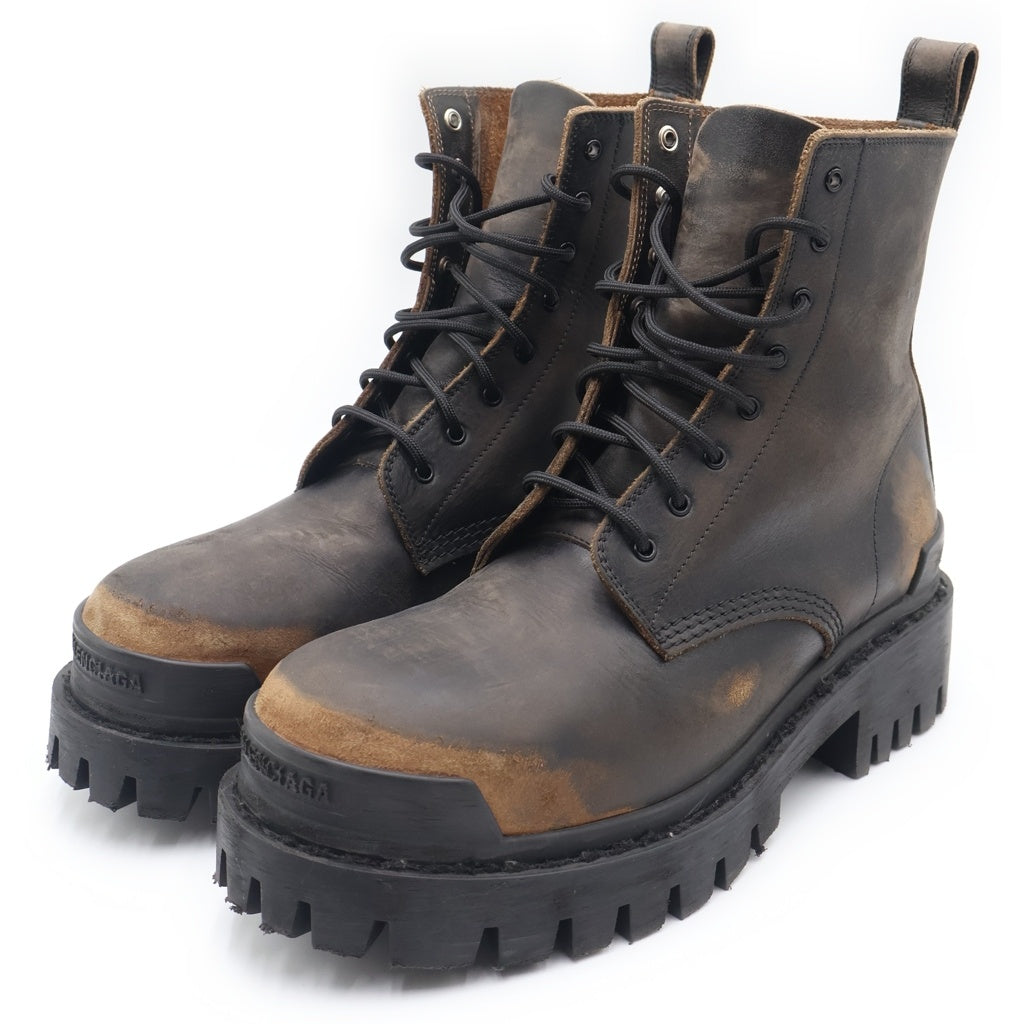 BALENCIAGA(バレンシアガ) STRIKE BOOTIE ダメージ加工 ストライク レースアップ レザー ブーツ ブラウン 670633