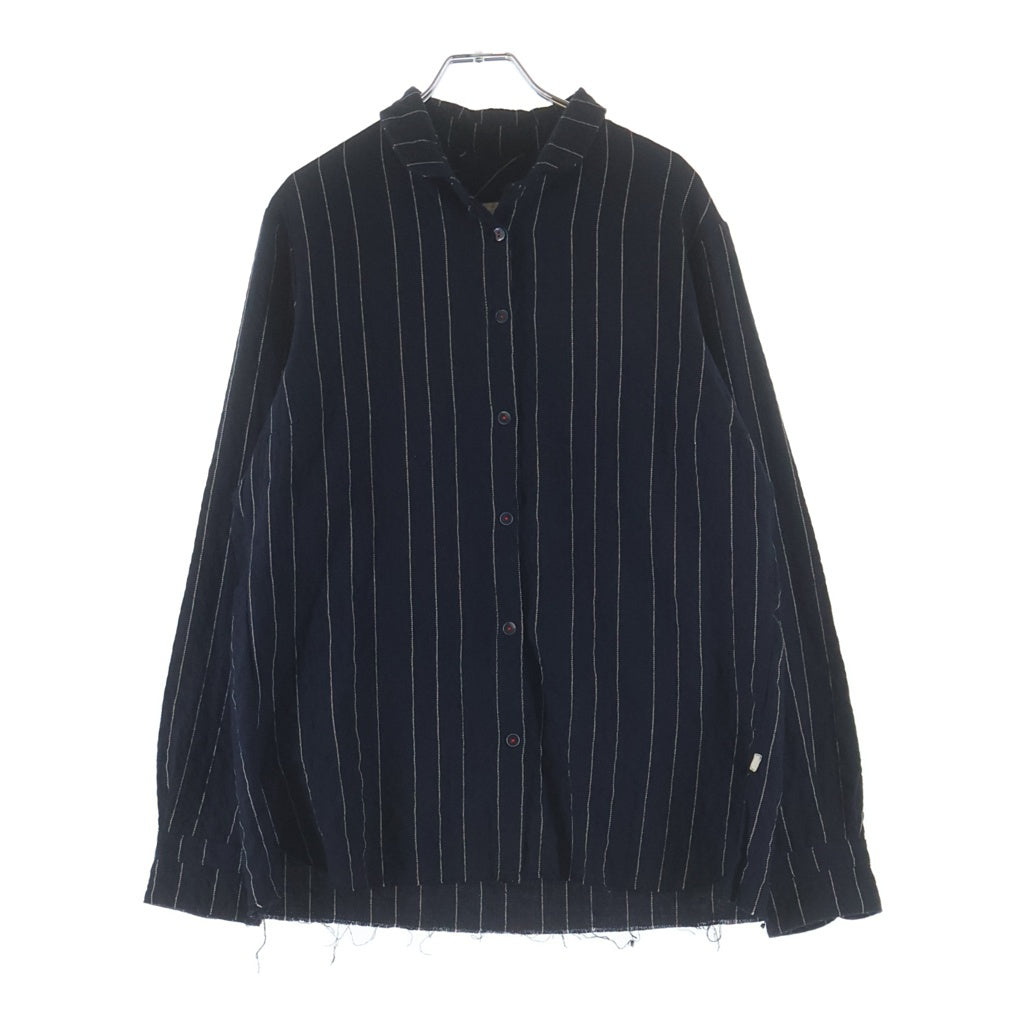 NO BRAND(ノーブランド) H+ HANNOH WESSEL (アッシュプリュス アノー ヴェセル) ストライプ コットン 長袖シャツ ネイビー/ホワイト