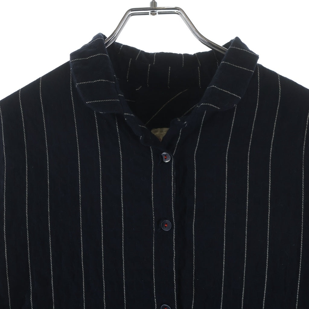 NO BRAND(ノーブランド) H+ HANNOH WESSEL (アッシュプリュス アノー ヴェセル) ストライプ コットン 長袖シャツ ネイビー/ホワイト