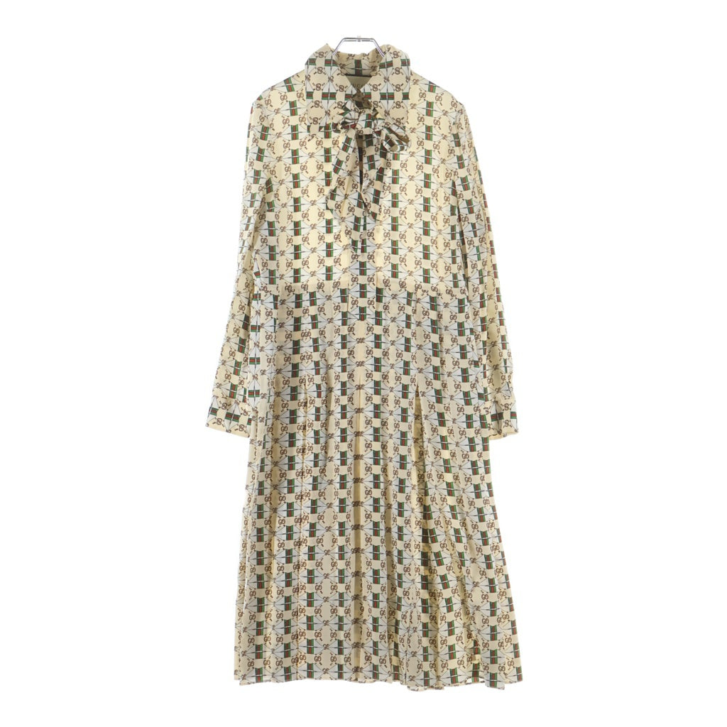 GUCCI(グッチ) ウェブキスプリント 総柄 ボウタイ ワンピースドレス アイボリー レディース 477109 ZJX14