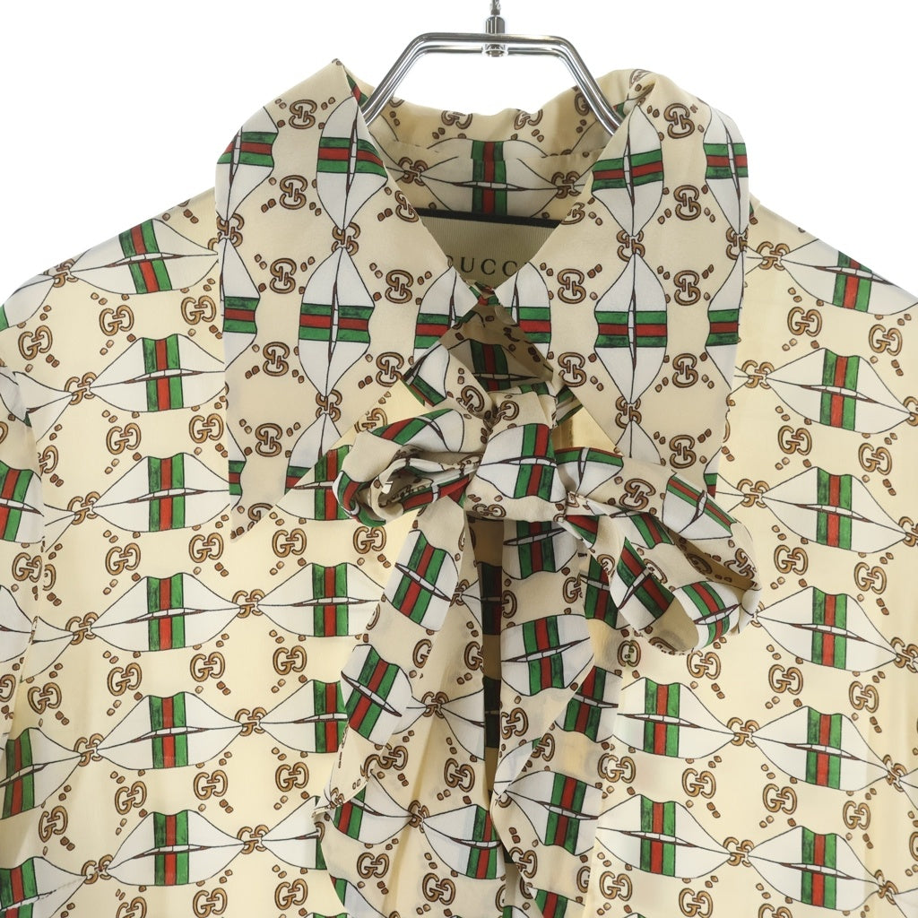 GUCCI(グッチ) ウェブキスプリント 総柄 ボウタイ ワンピースドレス アイボリー レディース 477109 ZJX14