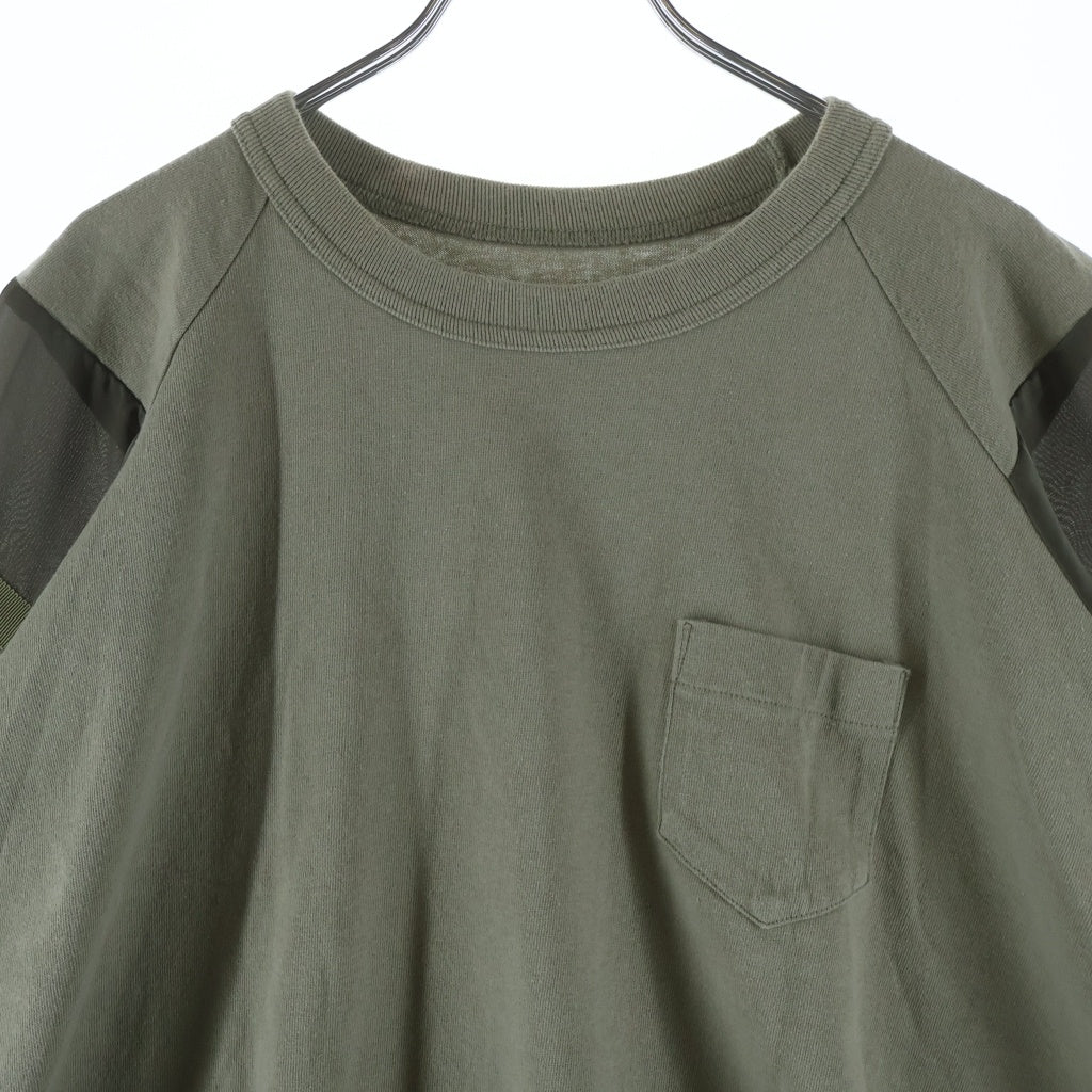 Sacai(サカイ) SOLID SATIN COTTON JERSEY ソリッドサテン コットンジャージー クルーネック半袖Tシャツカットソー カーキ 23-06567