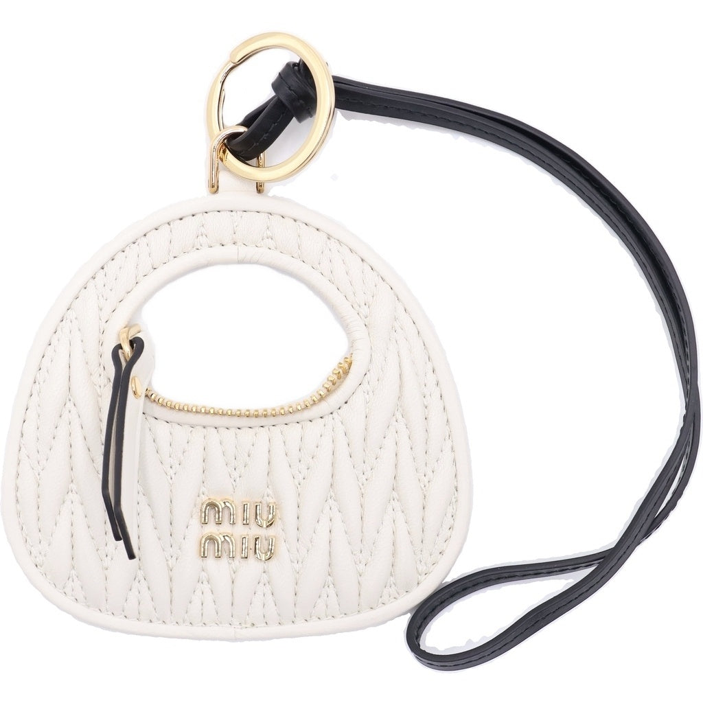 miumiu(ミュウミュウ) TRICK PELLE WANDER KEYCHAIN ワンダー バッグ型 レザーチャーム キーチェーン キーホルダー ホワイト/ブラック 5TL357 2CWB F0009 レディース