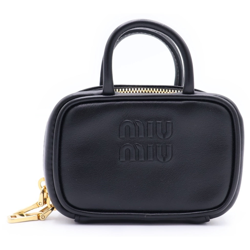 miumiu(ミュウミュウ) BEAU LEATHER MICRO-BAG ボー ロゴエンボス加工 マイクロバック レザーチャーム キーホルダー ブラック 5NR036 2F8W F0002 レディース