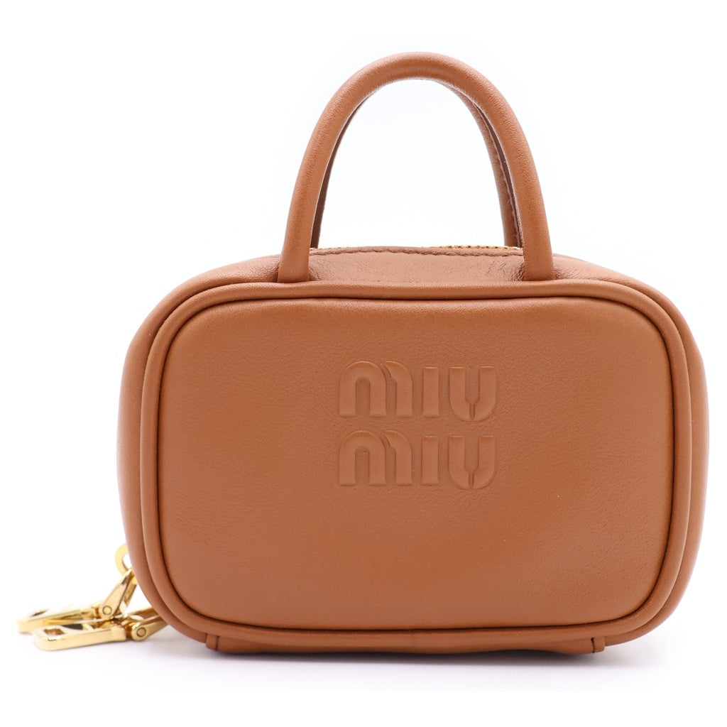 miumiu(ミュウミュウ) BEAU LEATHER MICRO-BAG ボー ロゴエンボス加工 マイクロバック レザーチャーム キーホルダー ブラウン 5NR036 2F8W F0046 レディース