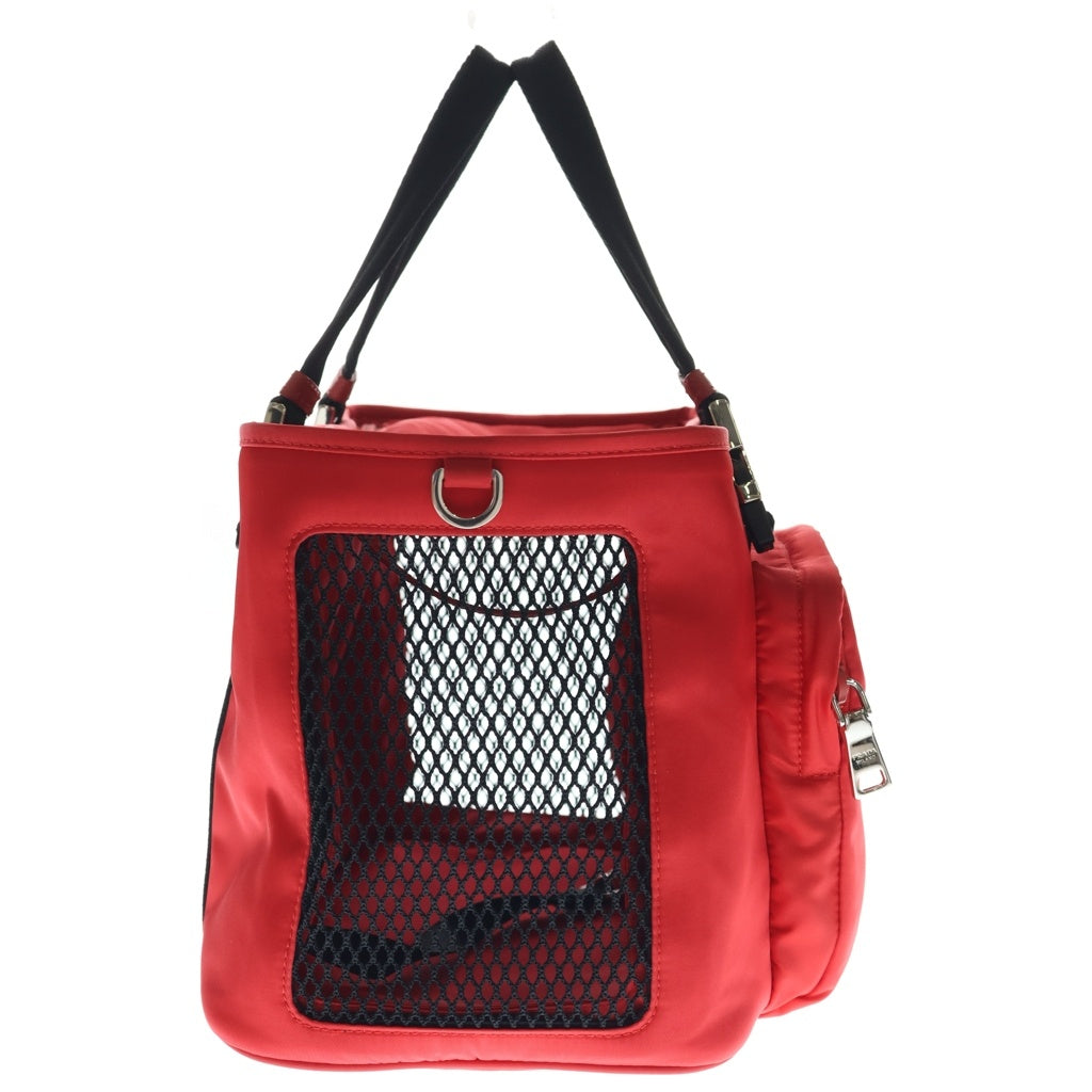 PRADA(プラダ) RE-NYLON PET BAG リナイロン サフィアーノレザー 三角ロゴプレート ペットバッグ ハンドバッグ レッド 2VC030 2DMT F0KY6 レディース