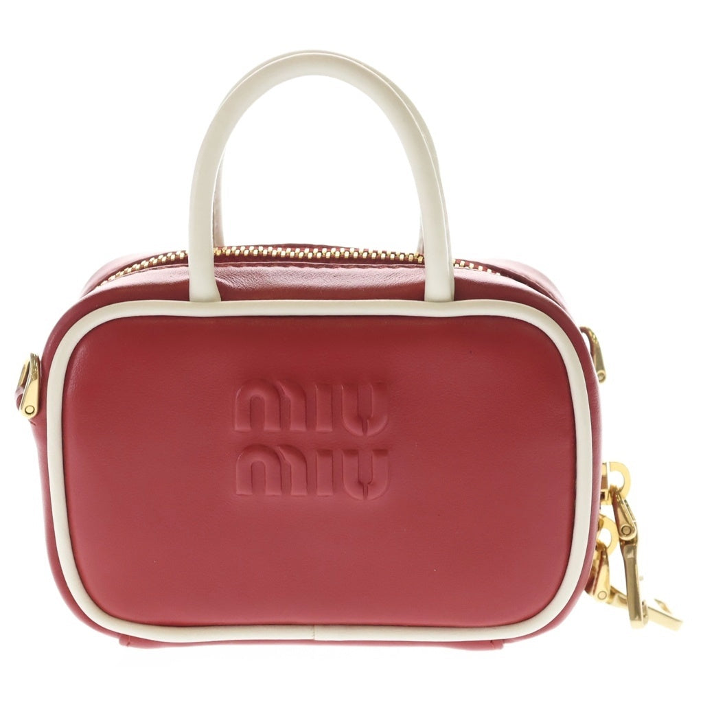 miumiu(ミュウミュウ) BEAU LEATHER MICRO-BAG ボー ロゴエンボス加工 マイクロバック レザーチャーム キーホルダー レッド/ホワイト 5NR020 レディース