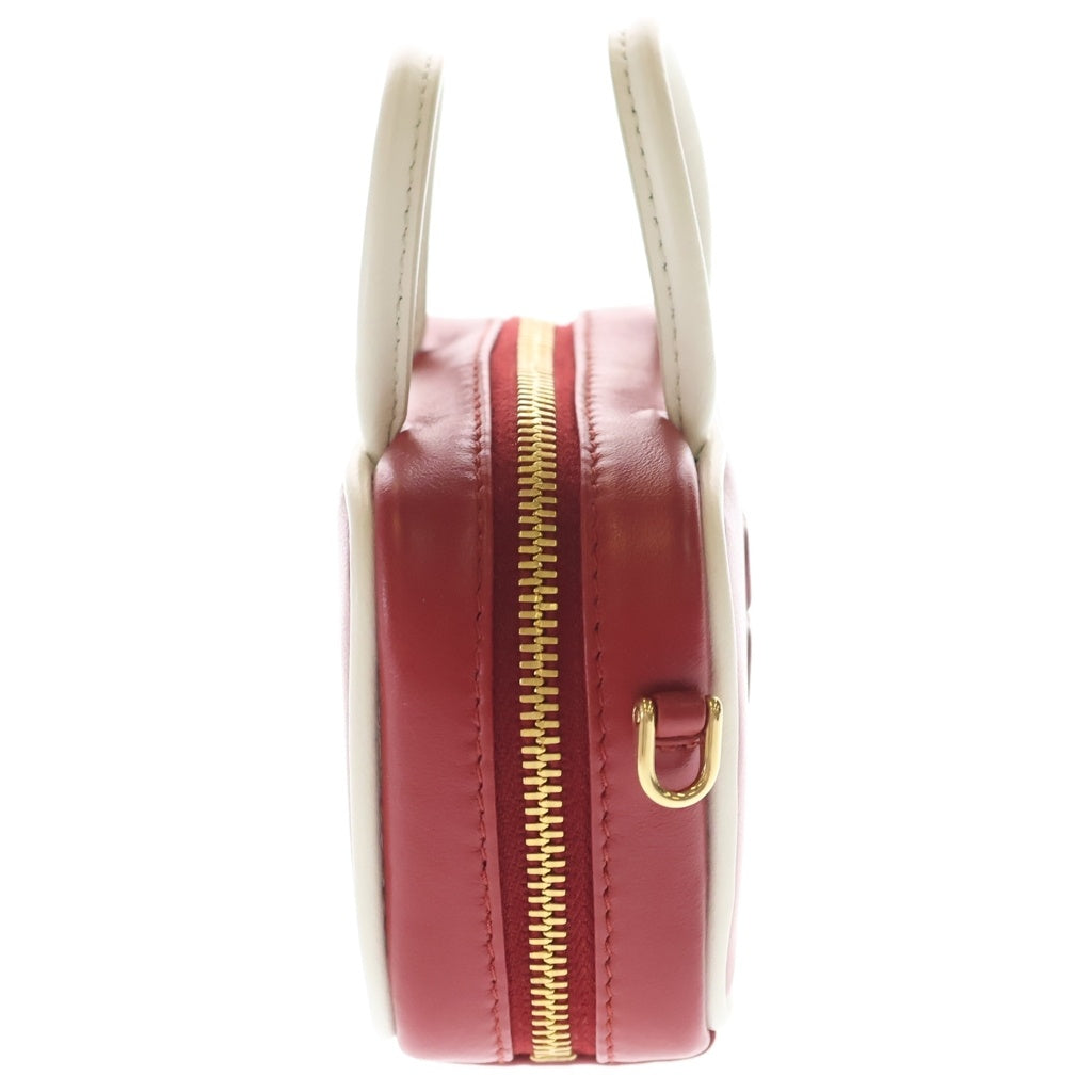 miumiu(ミュウミュウ) BEAU LEATHER MICRO-BAG ボー ロゴエンボス加工 マイクロバック レザーチャーム キーホルダー レッド/ホワイト 5NR020 レディース